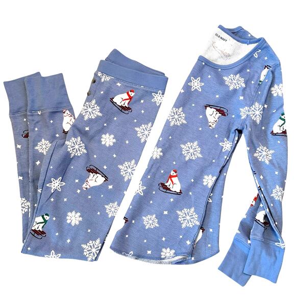 NEW Old Navy Polar Bear Holiday Print Blue Waffle Knit Pajama Set Size Small - Picture 4 of 12